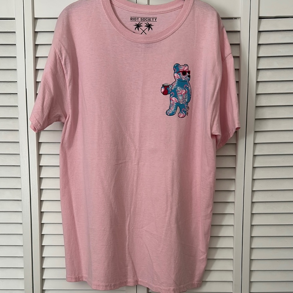 Riot Society Pink Tee with Cool Bear Design